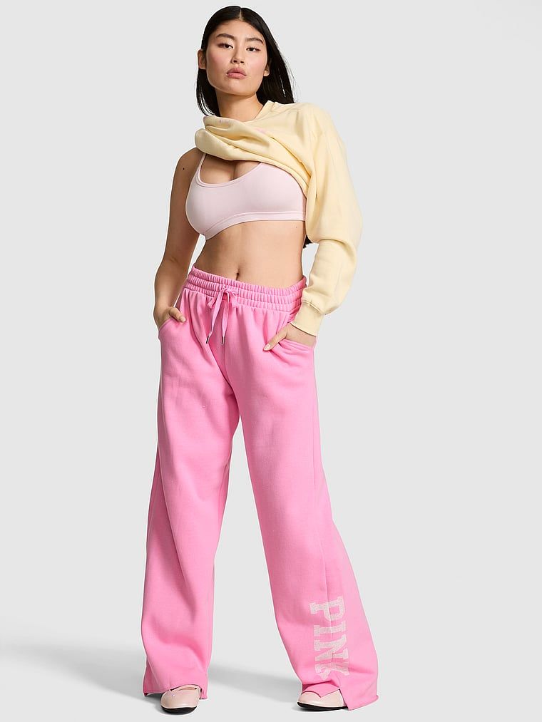 PINK Spodnie dresowe Campus Fleece z szerokimi nogawkami i rozcięciami