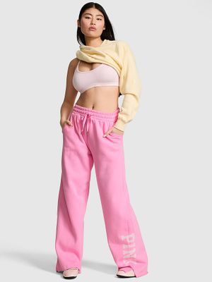 PINK Spodnie dresowe z szeroką nogawką i rozcięciem Campus Fleece