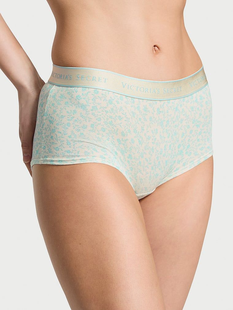 Majtki szorty bawełniane z logo w talii Boyshort. Produkt ma wzór kwiatowy i pochodzi z kolekcji Cotton. 