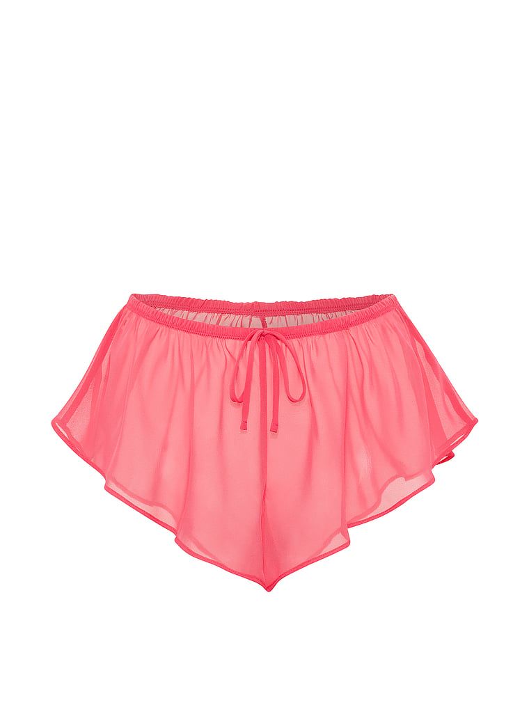 Spodenki z szyfonu do spania. Produkt ma kolor czerwony i pochodzi z kolekcji Victoria's Secret. 
