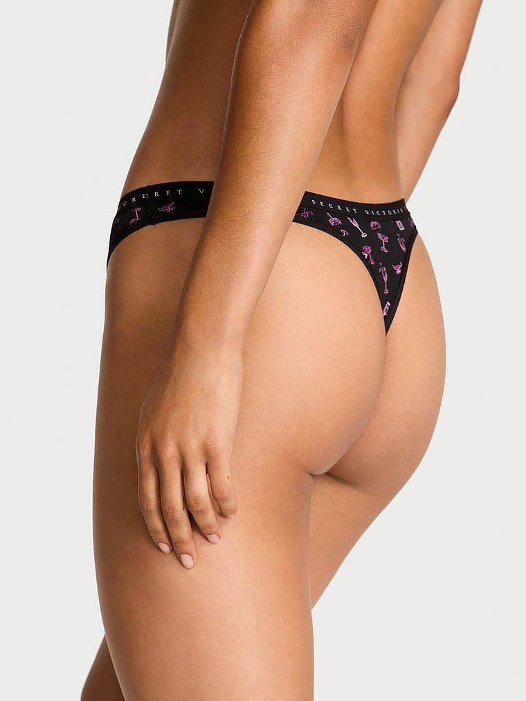 Stringi bawełniane High-Leg Scoop. Produkt jest wzorzysty i pochodzi z kolekcji Victoria's Secret. 