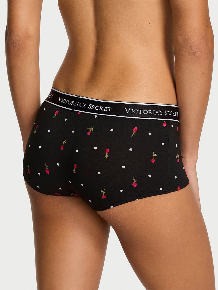 Majtki bawełniane szorty z logo w talii Boyshort. Produkt ma kolor kwiatowe i pochodzi z kolekcji Cotton. 