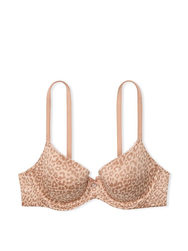 Na zdjęciu na białym tle widoczny jest biustonosz lekko usztywniany Smooth Demi. Produkt posiada wzór z motywem zwierzęcym i pochodzi z kolekcji Body by Victoria.
