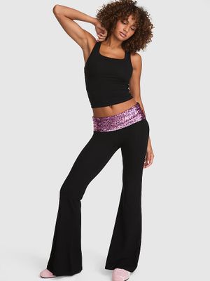 PINK Legginsy All-Day Cotton z wywijanym pasem i mocno rozszerzanymi nogawkami