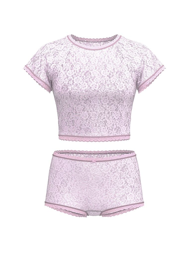 Victoria's Secret Zestaw koronkowy - crop top i szorty Tease