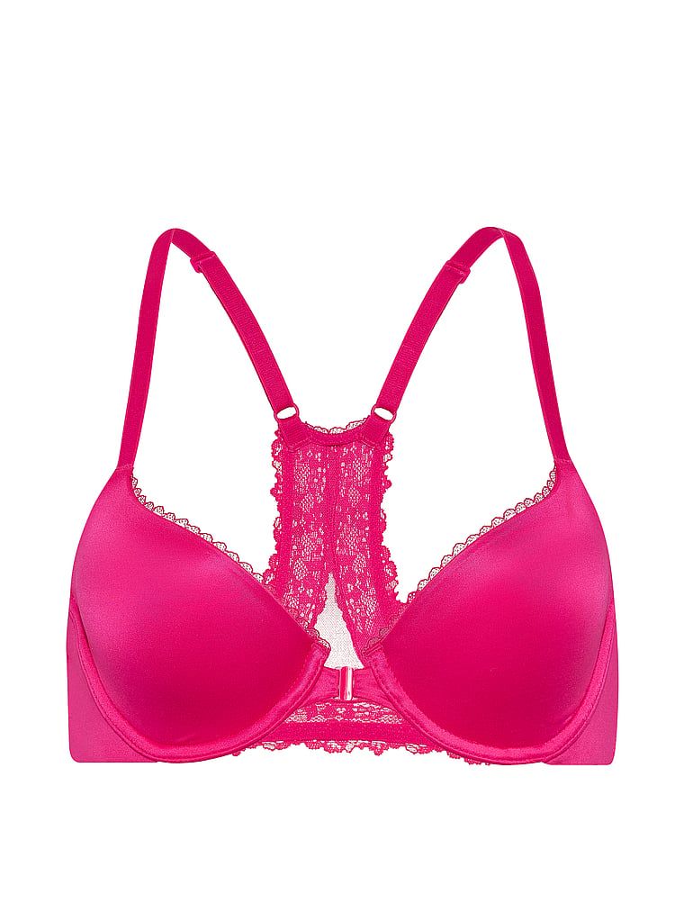 Biustonosz lekko uszytywniany zapinany z przodu z koronką na plecach Racerback Demi. Produkt ma kolor różowy i pochodzi z kolekcji Body by Victoria. 