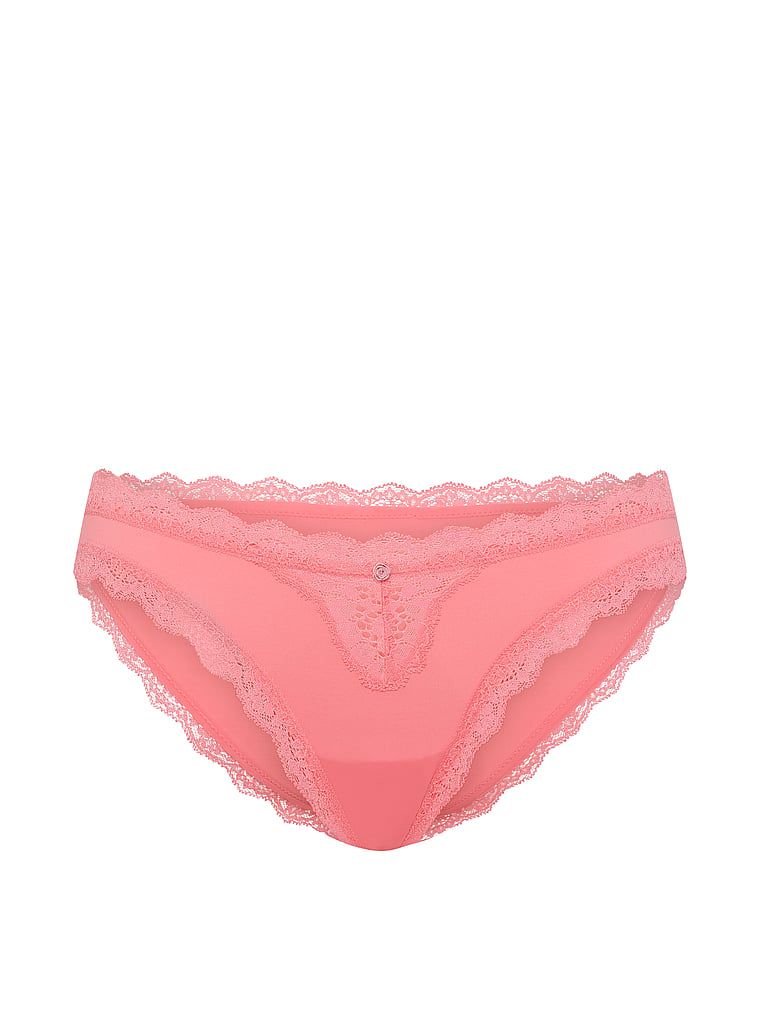 Majtki z koronką na krawędziach Lace-Trim Bikini. Produkt ma kolor różowy i pochodzi z kolekcji Dream Angels. 