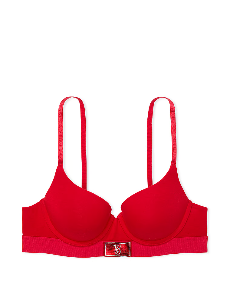 Na zdjęciu na białym tle widoczny jest biustonosz push-up Shine Patch. Produkt ma kolor czerwony i pochodzi z kolekcji T-shirt.