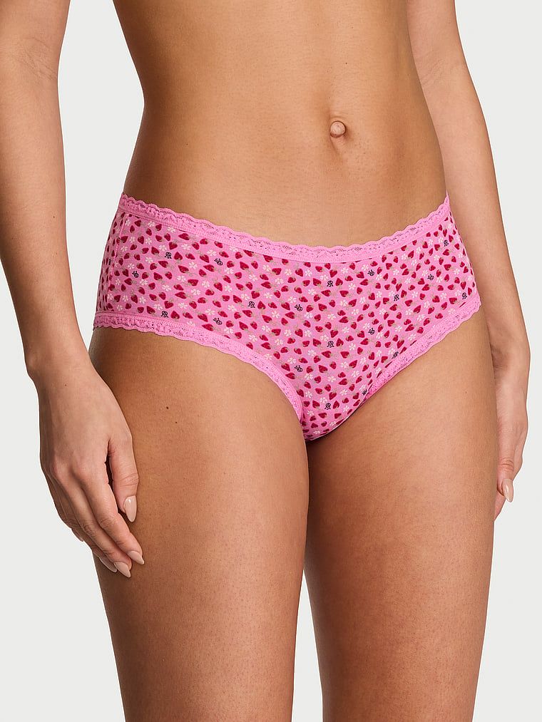 Lace Trim Majtki bawełniane z koronką na krawędziach Lace-Waist Cheeky