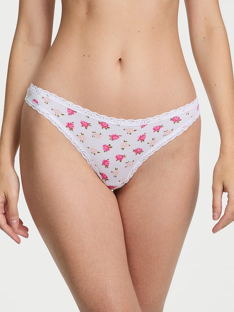 Stringi bawełniane z koronką na krawędziach Lace-Waist. Produkt ma wzór kwiatowy i pochodzi z kolekcji Lacie. 