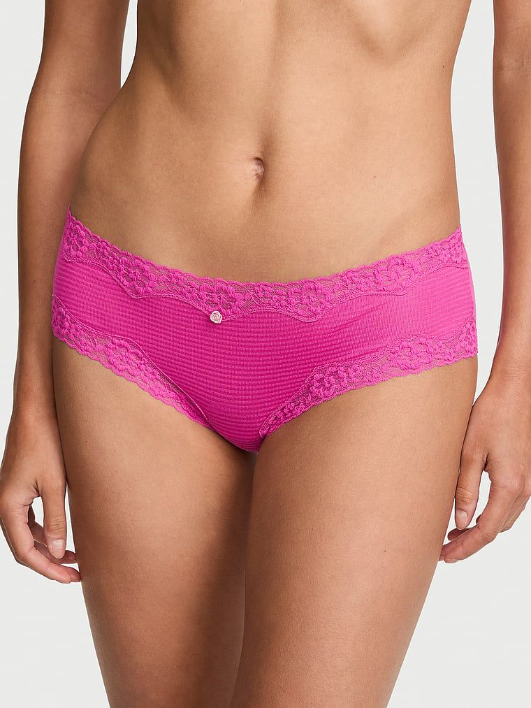 Lace Trim Majtki bawełniane w paseczki z koronką na krawędziach Cheeky