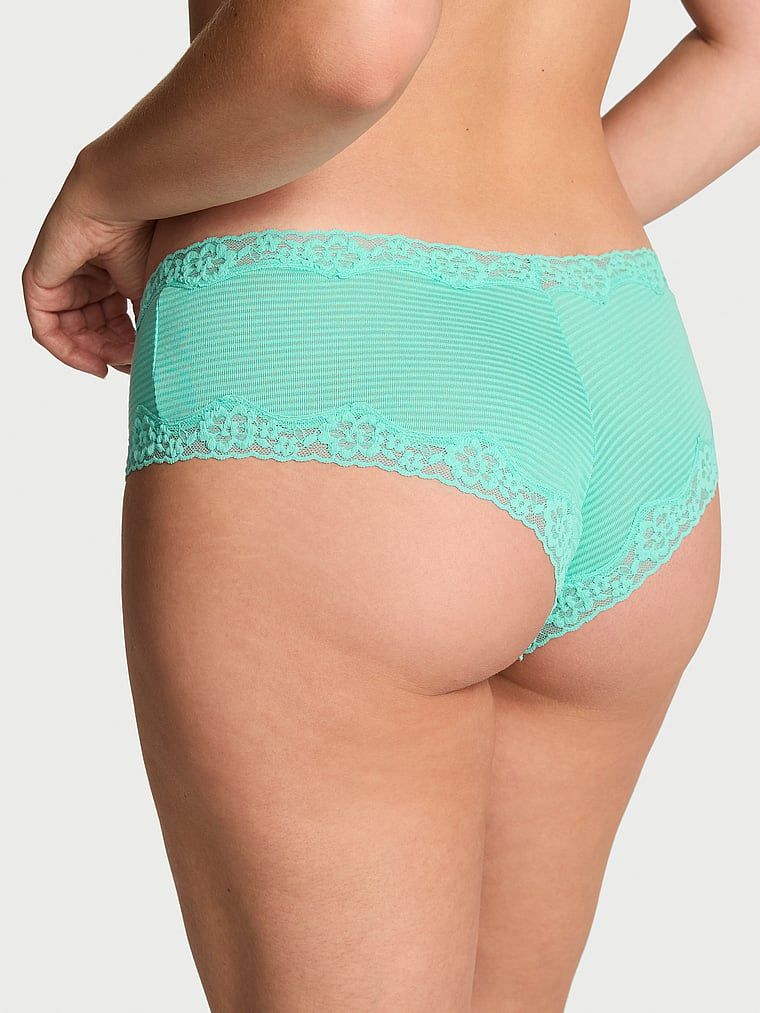 Majtki bawełniane w paseczki z koronką na krawędziach Cheeky. Produkt ma kolor niebieski i pochodzi z kolekcji Lace Trim. 