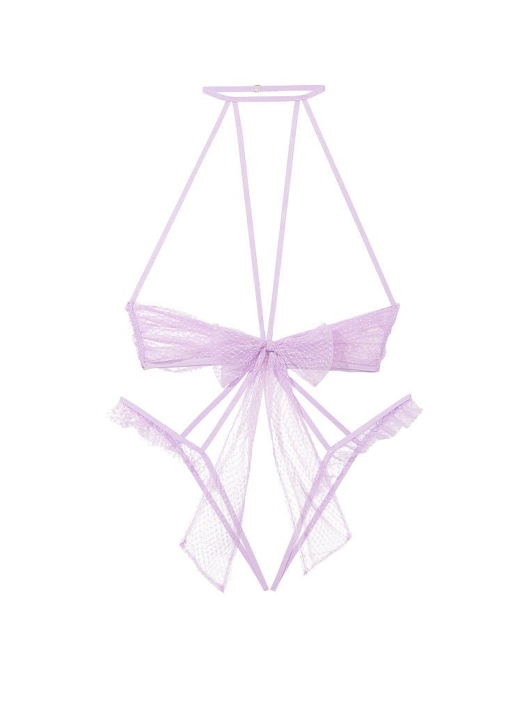 Very Sexy Body z siateczki z otwartymi miseczkami Bow Mesh Playsuit