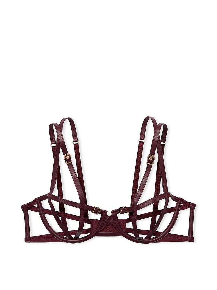 Very Sexy Biustonosz z otwartymi miseczkami balkonetka Faux Leather