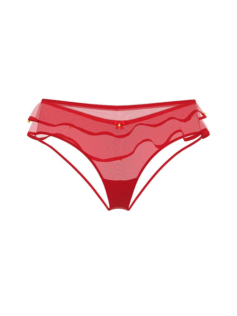 Majtki z otwartm tyłem z falbanką z dzwoneczkami Jingle Belle . Produkt ma kolor czerwony i pochodzi z kolekcji Very Sexy. 