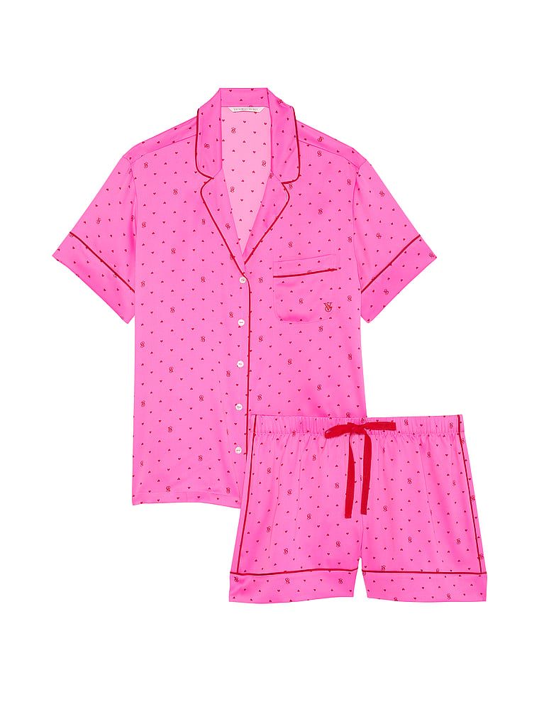 Piżama satynowa błyszcząca z szortami Glazed Satin. Produkt ma kolor wzorzysty i pochodzi z kolekcji Victoria's Secret. 