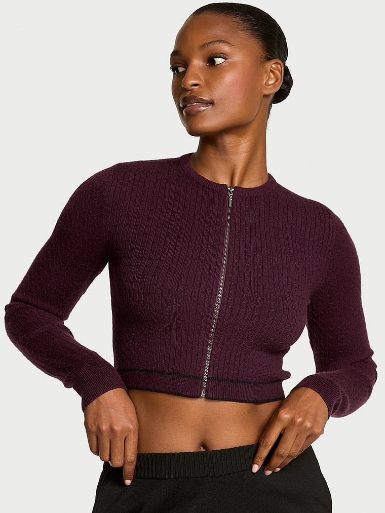 Victoria's Secret Kardigan z dzianiny zapinany na suwak Luxe Cable-Knit