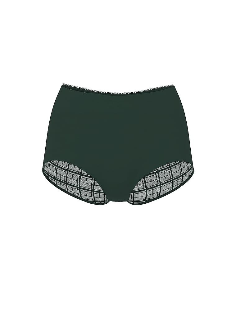 Majtki z siateczką w kratkę z tyłu No-Show Plaid Mesh Cheeky. Produkt ma kolor zielony i pochodzi z kolekcji No-Show. 
