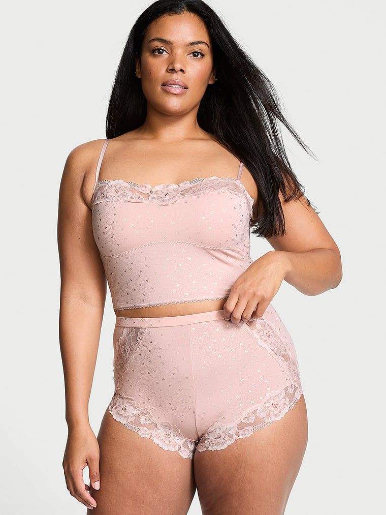 Zestaw do spania z modalu - top i szorty z koronką. Produkt ma kolor wzorzysty i pochodzi z kolekcji Victoria's Secret. 