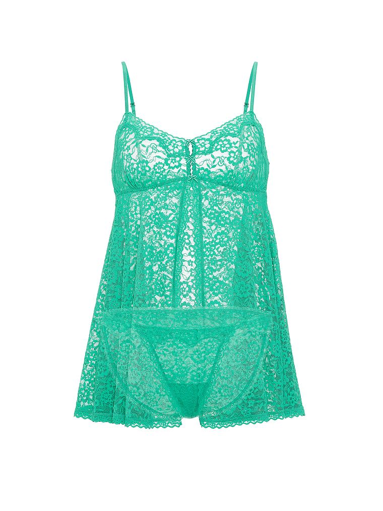 Halka koronkowa i majtki Keyhole Flyaway Babydoll. Produkt ma kolor zielony i pochodzi z kolekcji Victoria's Secret. 