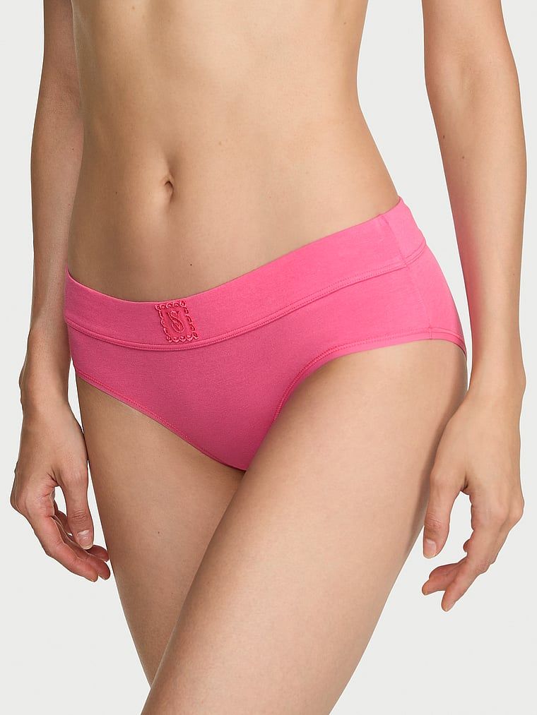 Majtki bawełniane z naszytym koronkowym logo Hiphugger. Produkt ma kolor różowy i pochodzi z kolekcji Cotton. 