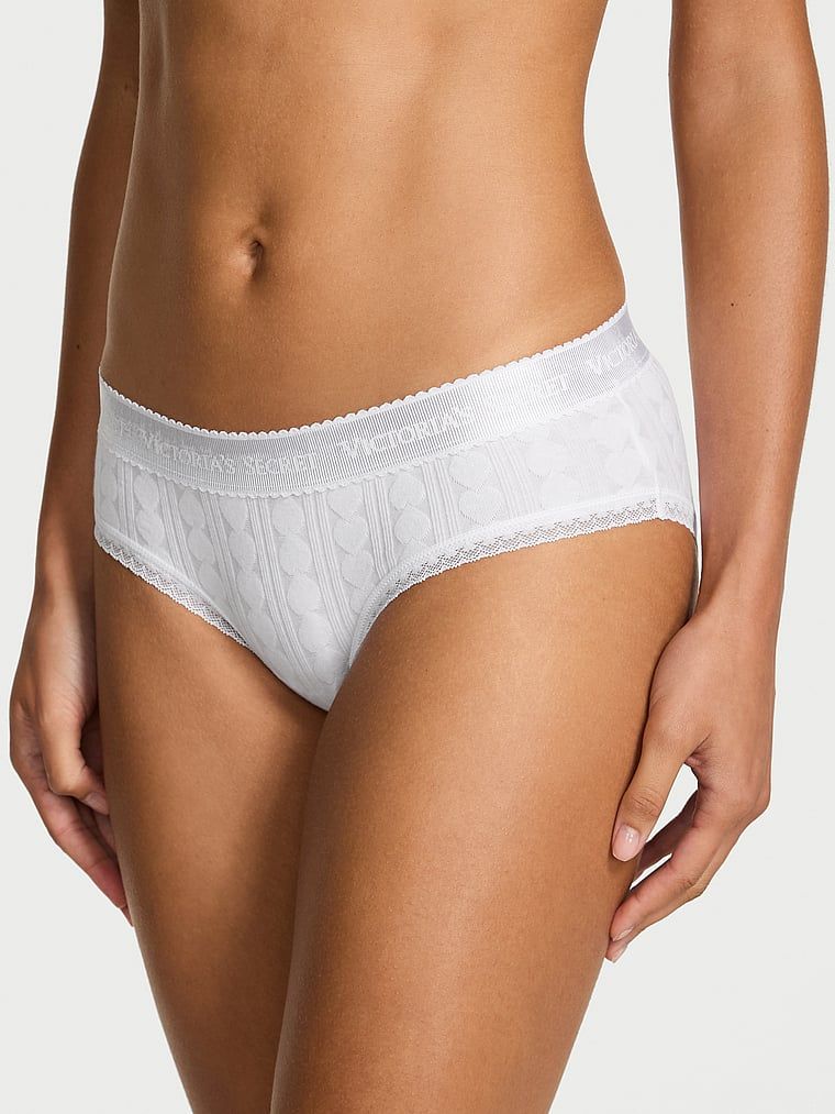 Majtki bawełniane z serduszkami i logo Heart Pointelle Hiphugger. Produkt ma kolor biały i pochodzi z kolekcji Cotton. 
