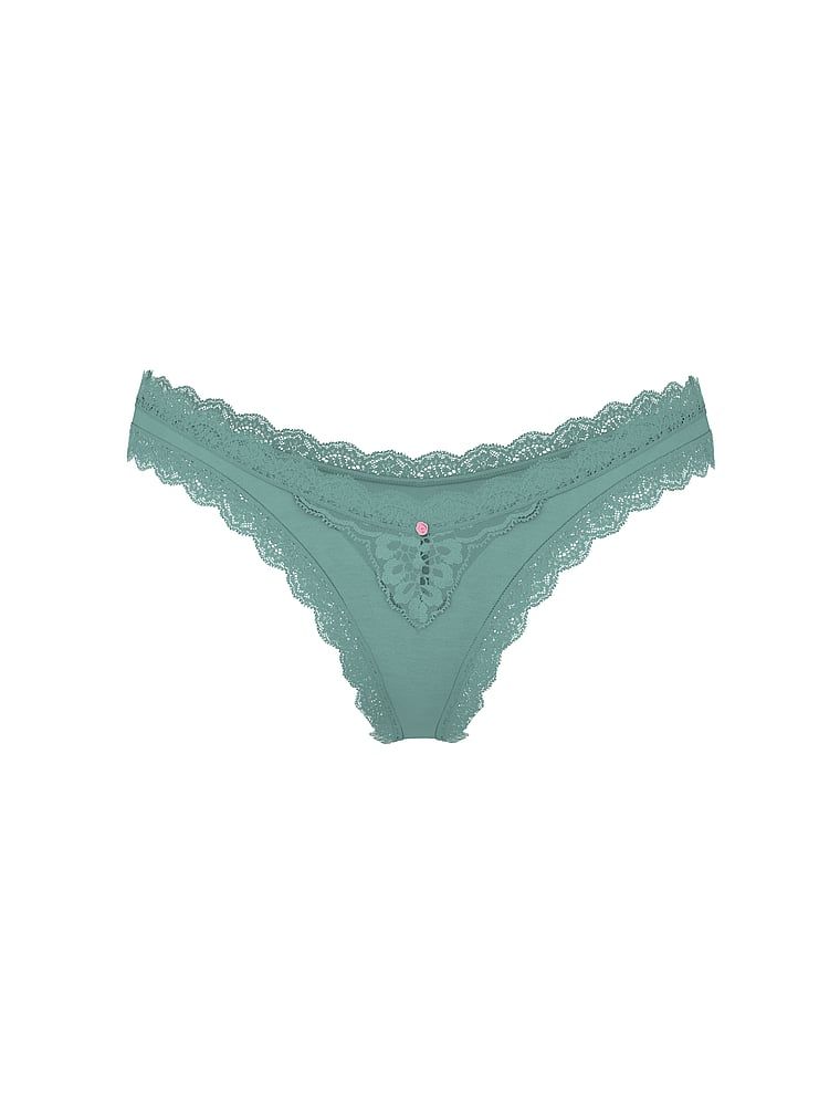 Majtki brazyliany z koronką Lace Trim Brazilian. Produkt ma kolor zielony i pochodzi z kolekcji Body by Victoria. 