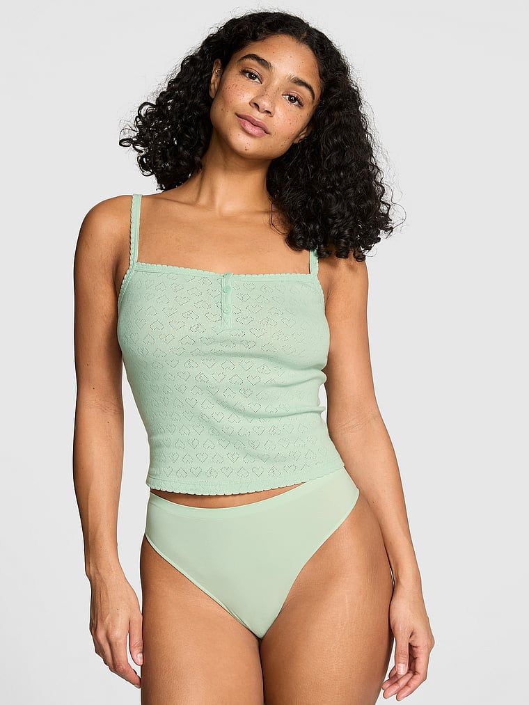 PINK Top Pointelle Henley Cami