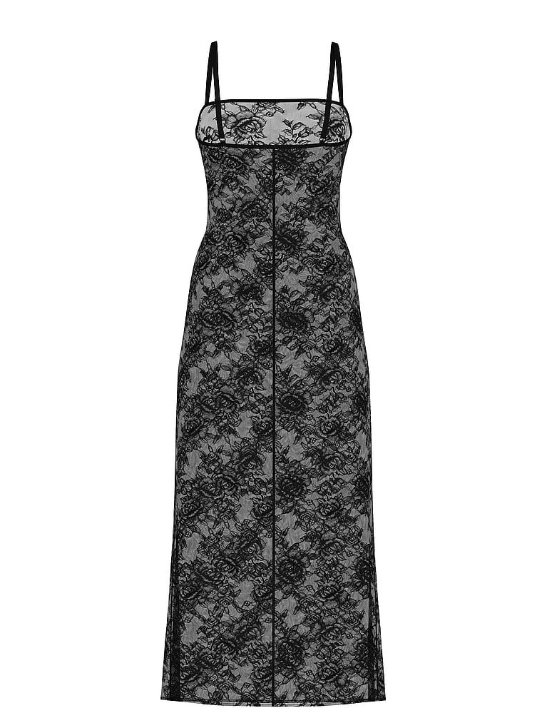 Koszula nocna koronkowa Rose Lace Shine Strap. Produkt ma kolor czarny i pochodzi z kolekcji Victoria's Secret. 