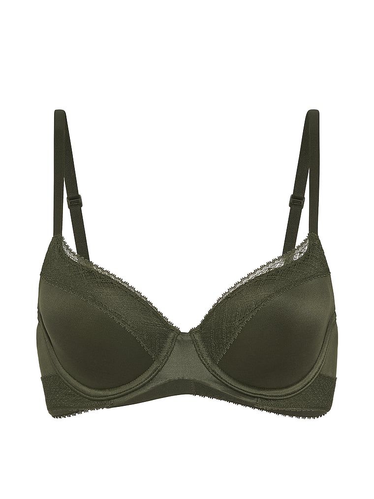 Biustonosz lekko usztywniany ze wstawkami z koronki Demi. Produkt ma kolor zielony i pochodzi z kolekcji Body by Victoria. 