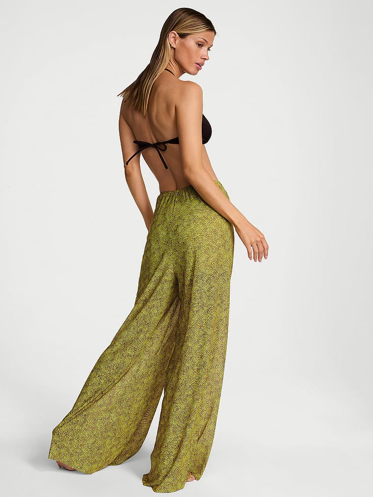 Spodnie z siateczkowego materiału na plażę Tie-Front. Produkt jest wzorzysty i pochodzi z kolekcji Victoria's Secret Swim. 
