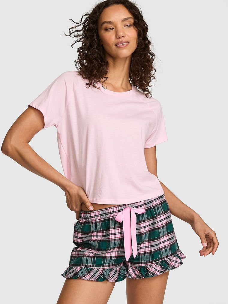 PINK Flanelowe szorty piżamowe Favorite Flannel z falbanką