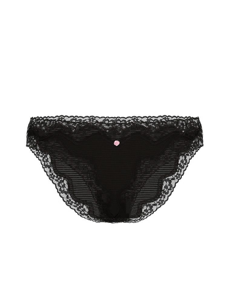 Majtki bawełniane w paseczki z koronką na krawędziach Bikini. Produkt ma kolor czarny i pochodzi z kolekcji Lacie. 