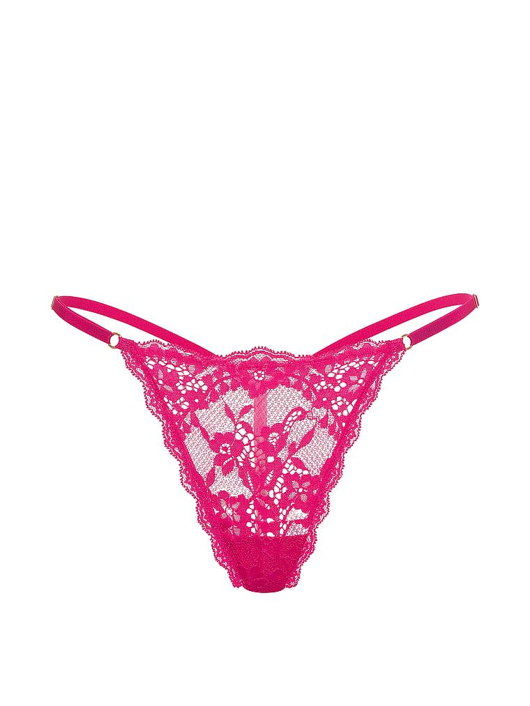 Stringi koronkowe z regulowanymi paskami Lace V-String. Produkt ma kolor różowy i pochodzi z kolekcji Dream Angels. 