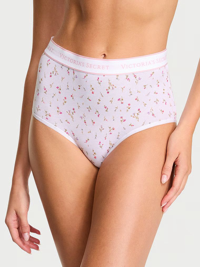 Majtki bawełniane figi z logo marki z wysokim stanem. Produkt ma wzór kwiatowy i pochodzi z kolekcji Cotton. 