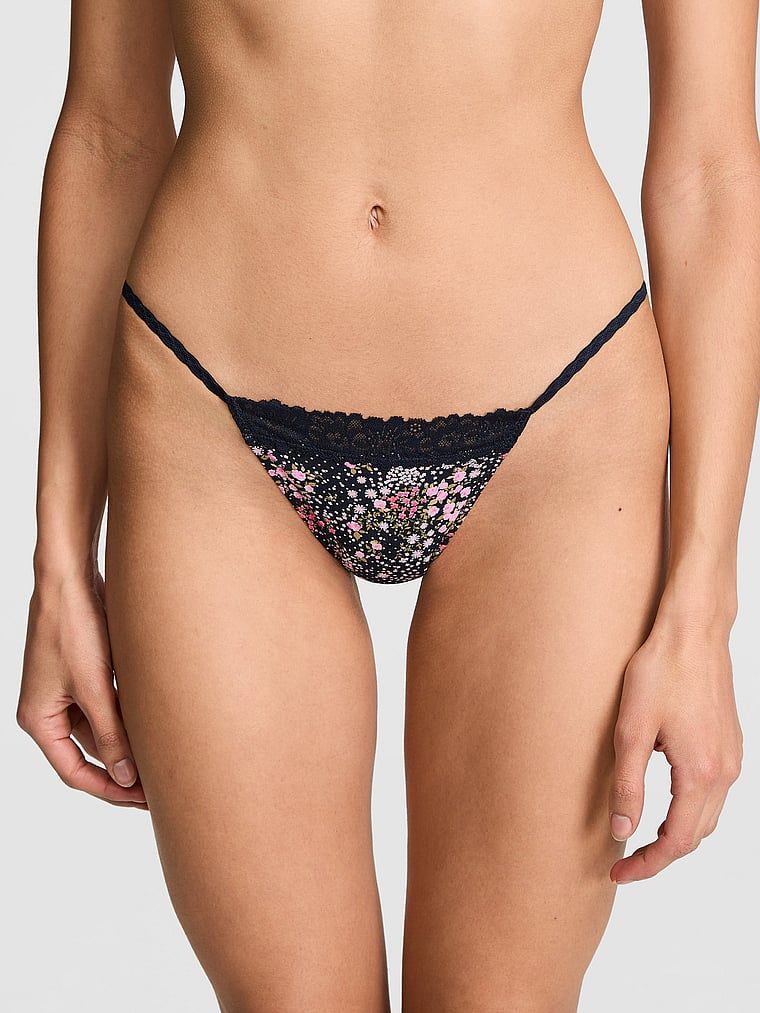 Bawełniane majtki string bikini z koronką