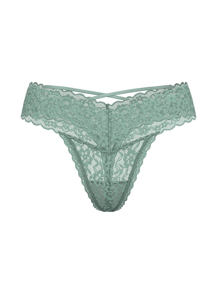 Stringi koronkowe z paseczkami z tyłu Blossom. Produkt ma kolor zielony i pochodzi z kolekcji Lacie. 