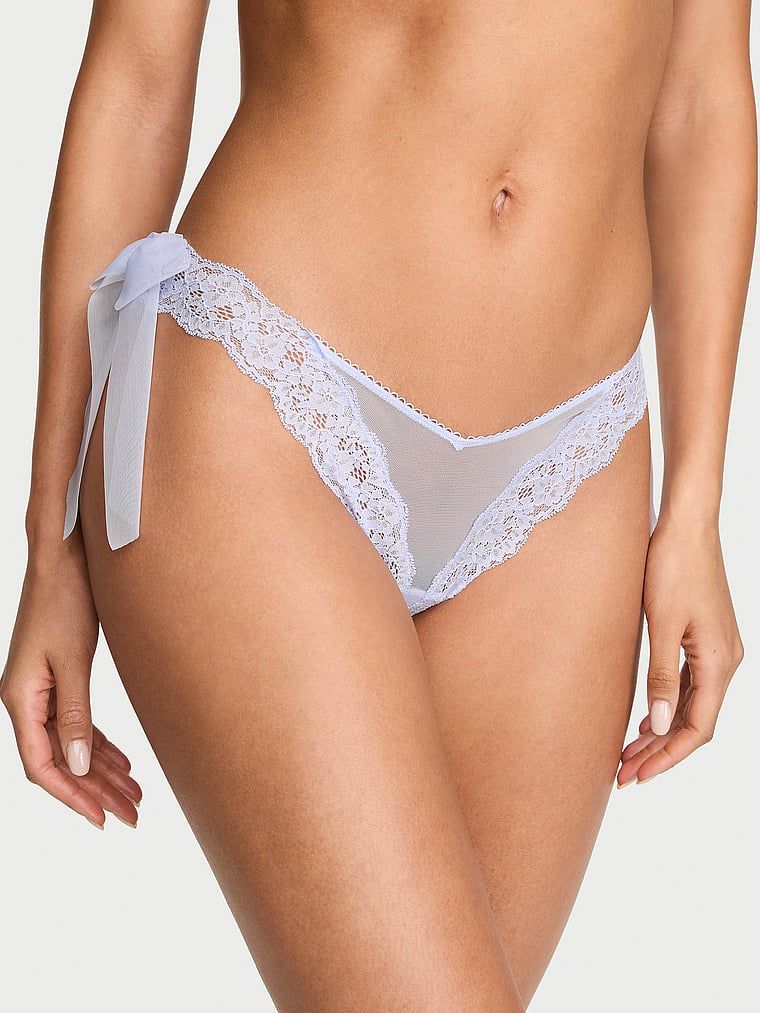Dream Angels Majtki brazyliany z kokardkami po bokach Lace and Mesh Side-Bow