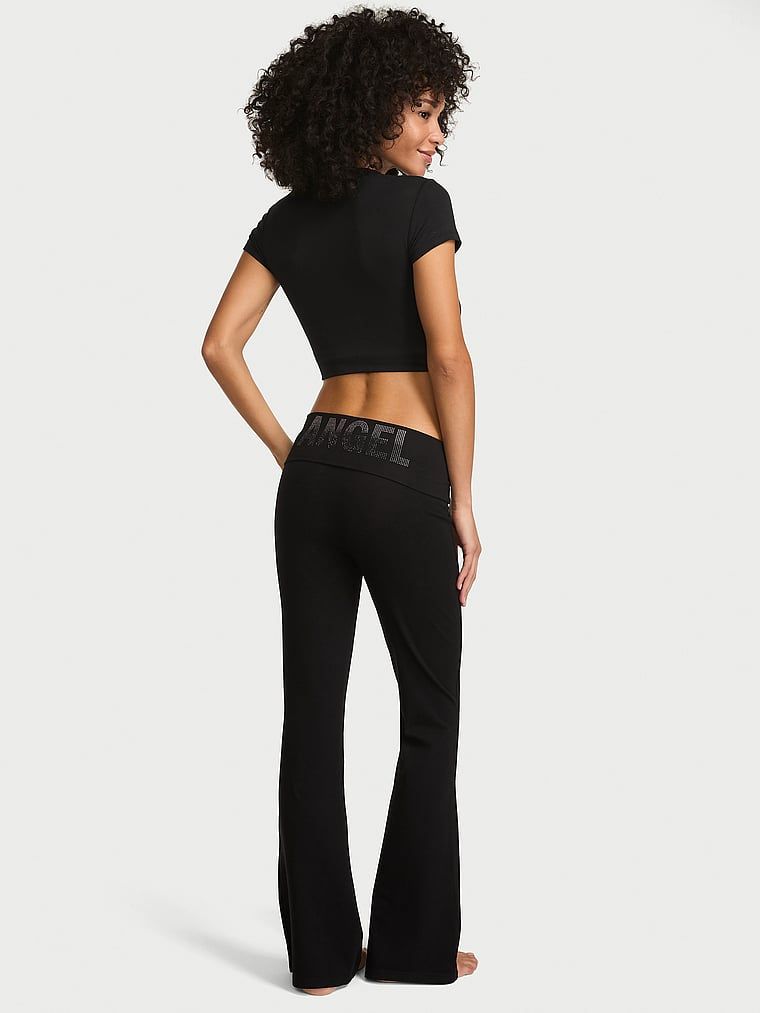 Legginsy bawełniane Foldover Flare. Produkt ma kolor czarny i pochodzi z kolekcji Angel Essentials. 