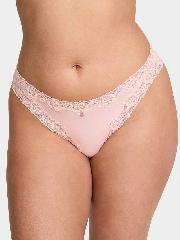 Lace Trim Stringi bawełniane z koronką Lace-Trim