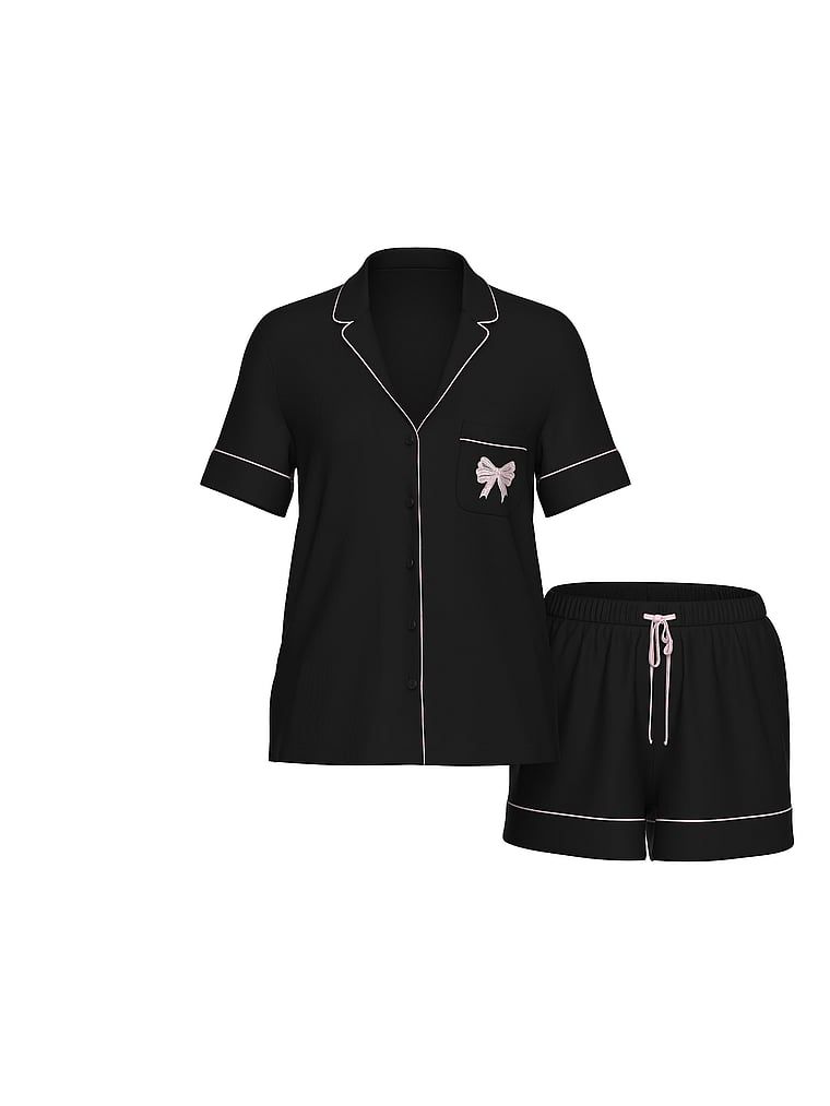 Piżama z modalu z szortami Bow. Produkt ma kolor czarny i pochodzi z kolekcji Victoria's Secret. 