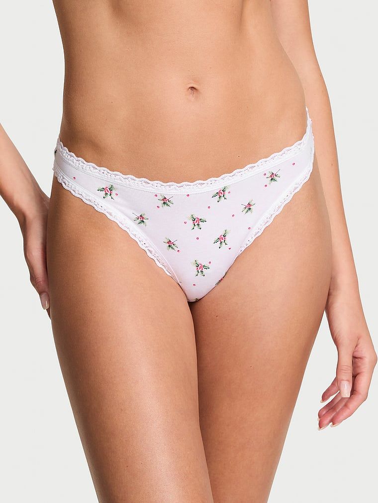 Lace Trim Stringi bawełniane z koronką na krawędziach Lace-Waist