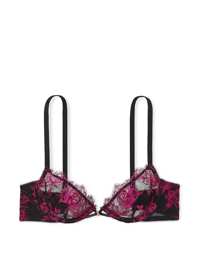 Na zdjęciu na białym tle widoczny jest biustonosz nieusztywniany koronkowy Rose Lace Demi. Produkt posiada kwiatowy wzór i pochodzi z kolekcji Very Sexy.