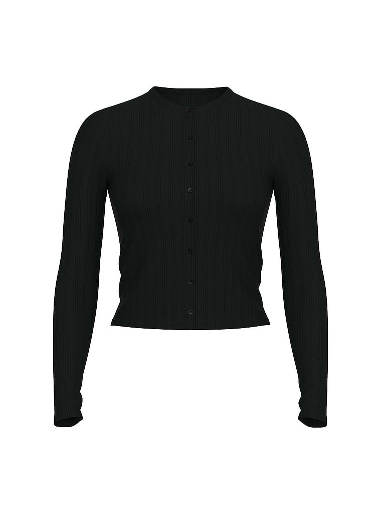 Sweter z modalu zapinany na guziki Ultra-Fine. Produkt ma kolor czarny i pochodzi z kolekcji Body by Victoria. 