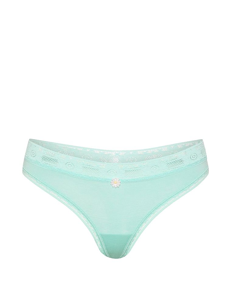 Stringi bawełniane z koronką szydełkową Lace-Trim. Produkt ma kolor zielony i pochodzi z kolekcji Lace Trim. 