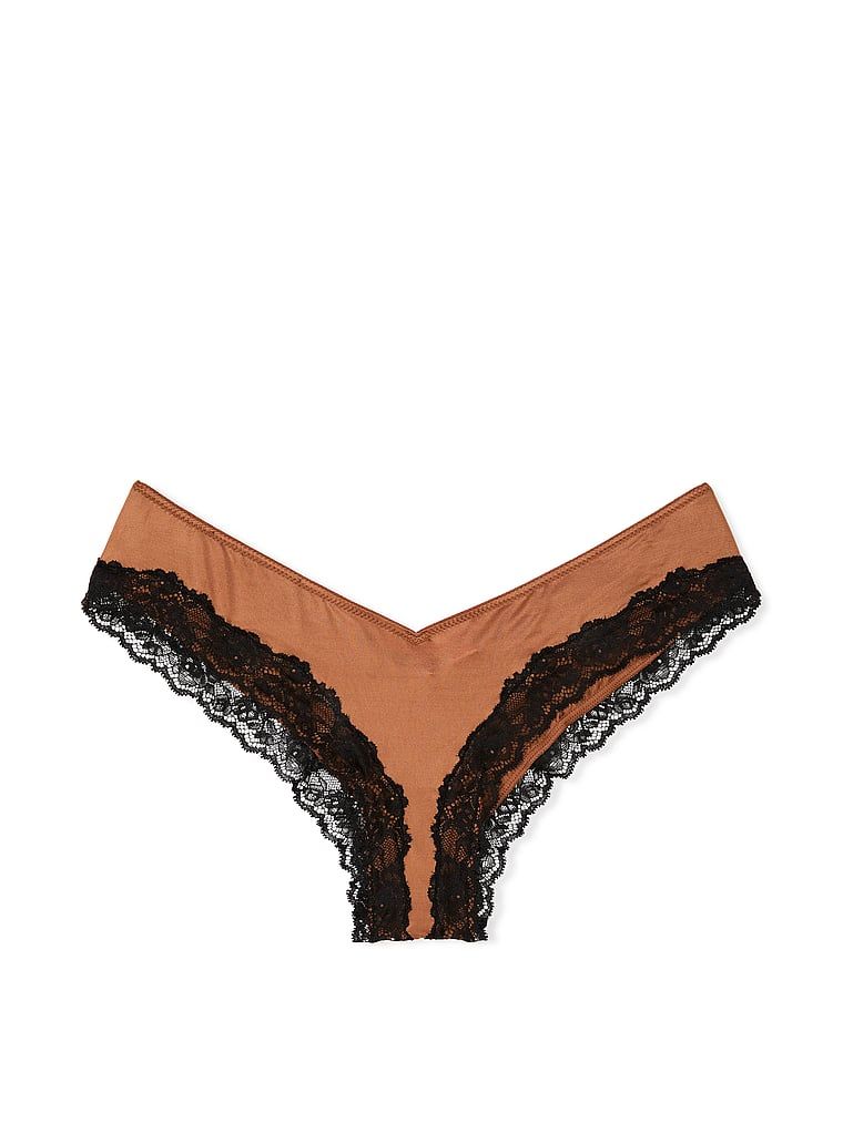 Majtki z koronką na krawędziach i wysoko wyciętymi nogawkami Lace-Trim Cheeky. Produkt ma kolor brązowy i pochodzi z kolekcji Very Sexy. 