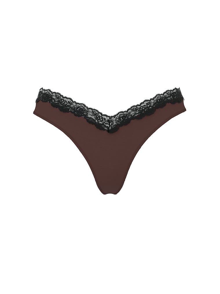 Stringi z koronką i wysoko wyciętymi nogawkami Lace-Trim High-Leg. Produkt ma kolor brązowy i pochodzi z kolekcji Very Sexy. 