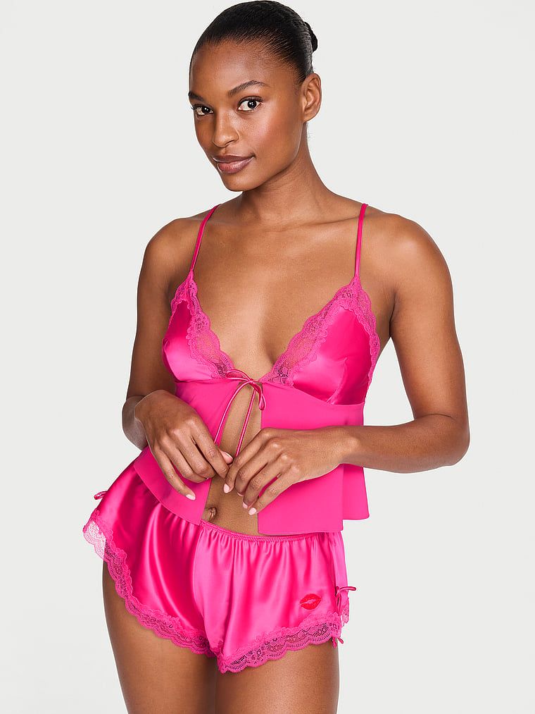 Victoria's Secret Zestaw satynowy do spania - top i szorty Tease