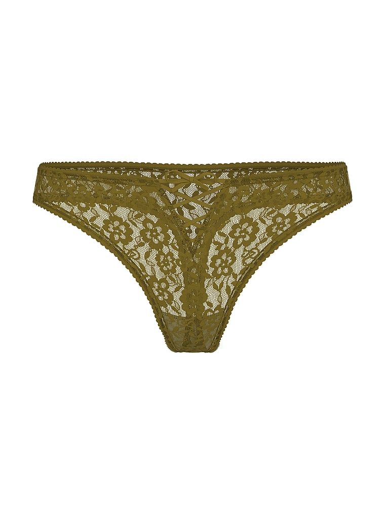Stringi koronkowe z kokardką i sznurowaniem Lace-Up Bow. Produkt ma kolor zielony i pochodzi z kolekcji Lacie. 