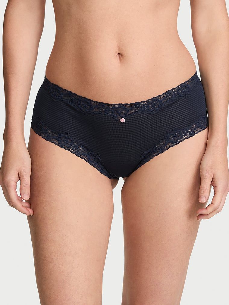 Lace Trim Majtki bawełniane w paseczki z koronką na krawędziach Cheeky